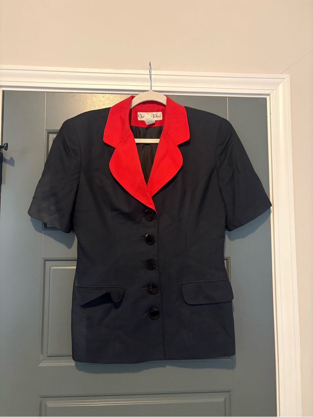 Vintage Christian Dior Black Red Short Sleeve Blazer Size 8